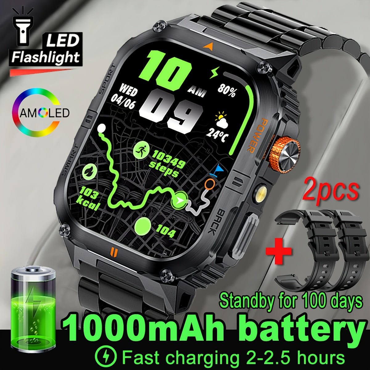 COIUSOR Men'S Outdoor Sports Smart Watch, Wireless Calling Smart Watch, 2.01-Inch HD Full Touch Screen, 1000 Mah Large Battery for Long-Lasting Use, Multiple Sports Modes, Alarm Clock, Pedometer, Calendar, Men'S Smart Watch