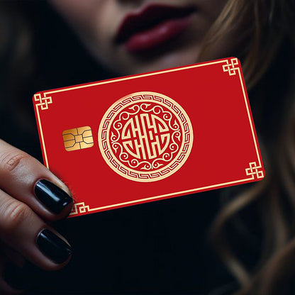 2pcs Large Red China Festival Card Skin - Durable PVC Privacy Protection Sticker, Suitable for Credit Cards, Bank Cards and Transportation Cards, Scratch-Resistant, Fashion Decorative Accessories and Gifts, Removable Self-Adh