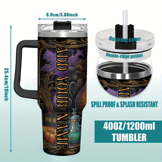 1pc MISVAN Magic Potion-Themed Tumbler with Your Name/Text - Double-Wall Vacuum Insulated Stainless, Straw & Handle, Travel Mug Suitable for Adults, Ideal for Christmas, Halloween Gifts, Magic-Themed Drinkware