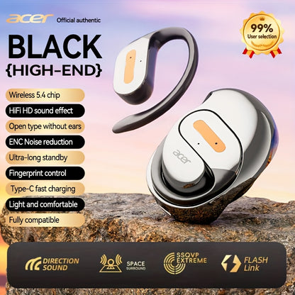 Acer True Wireless Earphones with Microphone, TWS Headphones, Touch Volume, Wireless Sports Earhooks, LED Display Charging Case, Half Open Back, HD Talk, Compatible with Mobile Phones, Rechargeable Battery, Type-C Charging, S