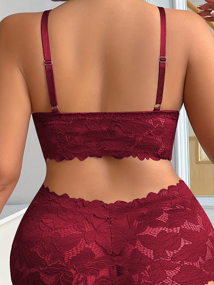 1 Set Women's Fashion, Lace Stitching, Cross Strap, Bow Decoration, Flower Printing, Semi-Permeable, Comfortable Breathable, Underwear Bra & Panty Set