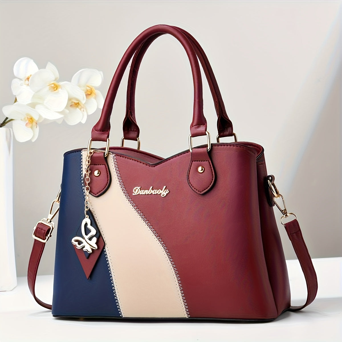 CHROSGEKEIDI Women's Elegant Handbag with Detachable Strap - Perfect Gift for Mom - Versatile Handbag | Modern Minimalist | Large Capacity - Zipper Closure & Contrast Design - Polyester Lining - Sturdy Zipper Closure