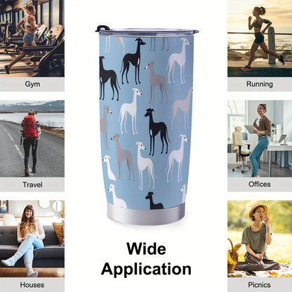 1pc Greyhound Dog Design 20oz/600ml Stainless Steel Tumbler with Straw & Lid - Double-Wall Insulated Cup, Leakproof & -Slip, 304 Stainless Steel Travel Mug for Coffee, Gym, Office, Car - Greyhound Pattern Insulated Bottle Gif