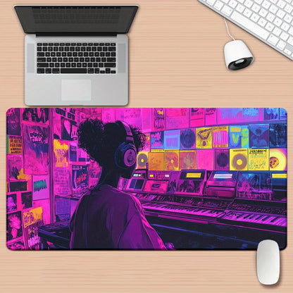 1pc XXL Neon-Lit DJ Scene Mouse Pad - Vibrant Office & Gaming Decor, Non-Slip Rubber Base, Large Desk Mat with Music-Themed Design, Perfect for Gamers & Office Use, Gaming Desk Accessory | Vibrant Desk Decor | Functional Desk
