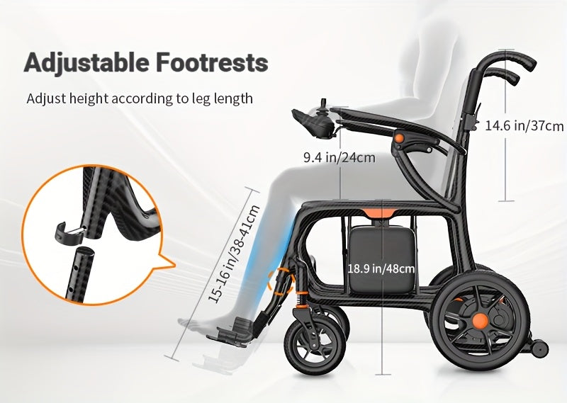 28 Miles Range 28lbs Ultra-Light Carbon Fiber Electric Wheelchair No Assembly Foldable Dual Battery All-Terrain Air Travel Safe