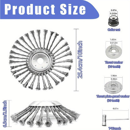 10 Inch Unbreakable Wired Trimmer Blade, Steel Wire Cutter Trimmer Head, Wire Rotary Brush Weed Trimmer Head, Weed Eater Head with Adapter Kit for Moss Grass Rust Removal