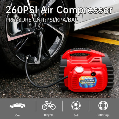1000 Amp 12V Portable Car Jump Starter with Air Compressor, & Fast Charge - Heavy-Duty 260PSI Air, USB/ Lighter Power, Lithium-like Lead Acid Battery Booster for Trucks, RV, Boats, Motorcycles (Battery &