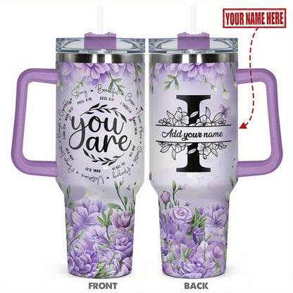 1pc Personalized Name & Motivational Quote Tumbler 40oz with Lid - Custom Stainless Steel Cup, Insulated for Hot/ Drinks, Custom Name/Date/Message Gift for /Men, Birthdays, Christmas, Valentines, Teachers, Coworkers