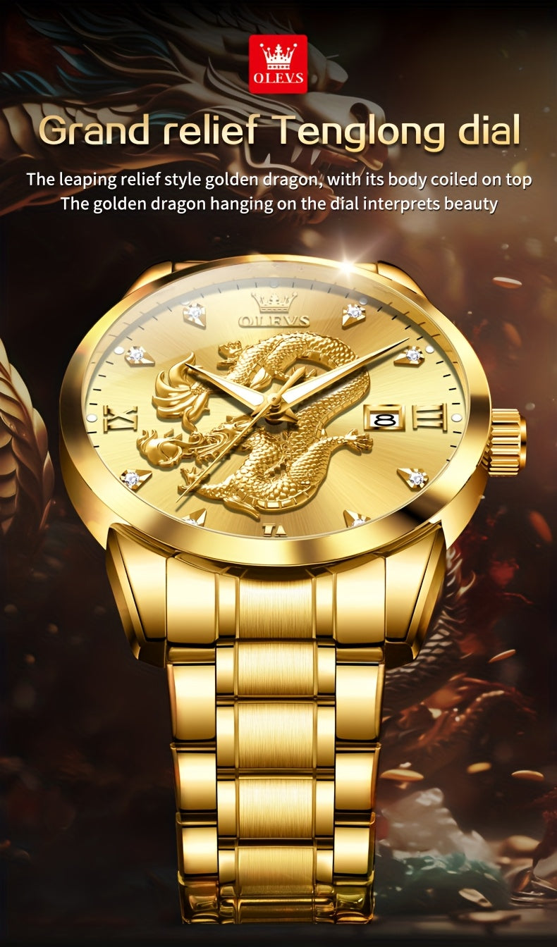 OLEVS New Luxury Business Luminous Quartz Stainless Steel Watches for Men Original Top Brand Fashion Men'S Wrist Watches Golden Trend High Quality Best Selling Men'S Watches, Fashion Watches for Men, Mechanical Watches for Me