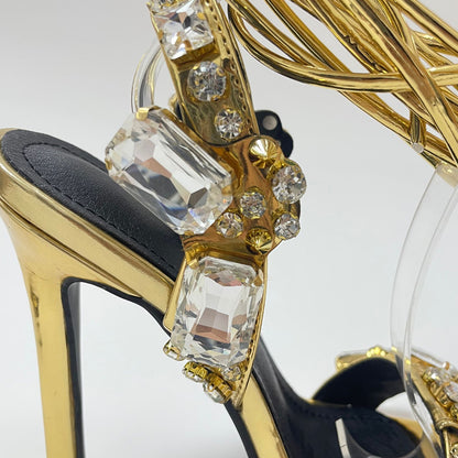 Women'S Rhinestone-Adorned Cross Strap Open-Toe High Heel Sandals - Ultra-High Stiletto Heels, PU Cover Upper & Lining, European & American Style Elegant Party & Formal Dress Shoes with Cushioned Insole, Durable Rubber Sole -