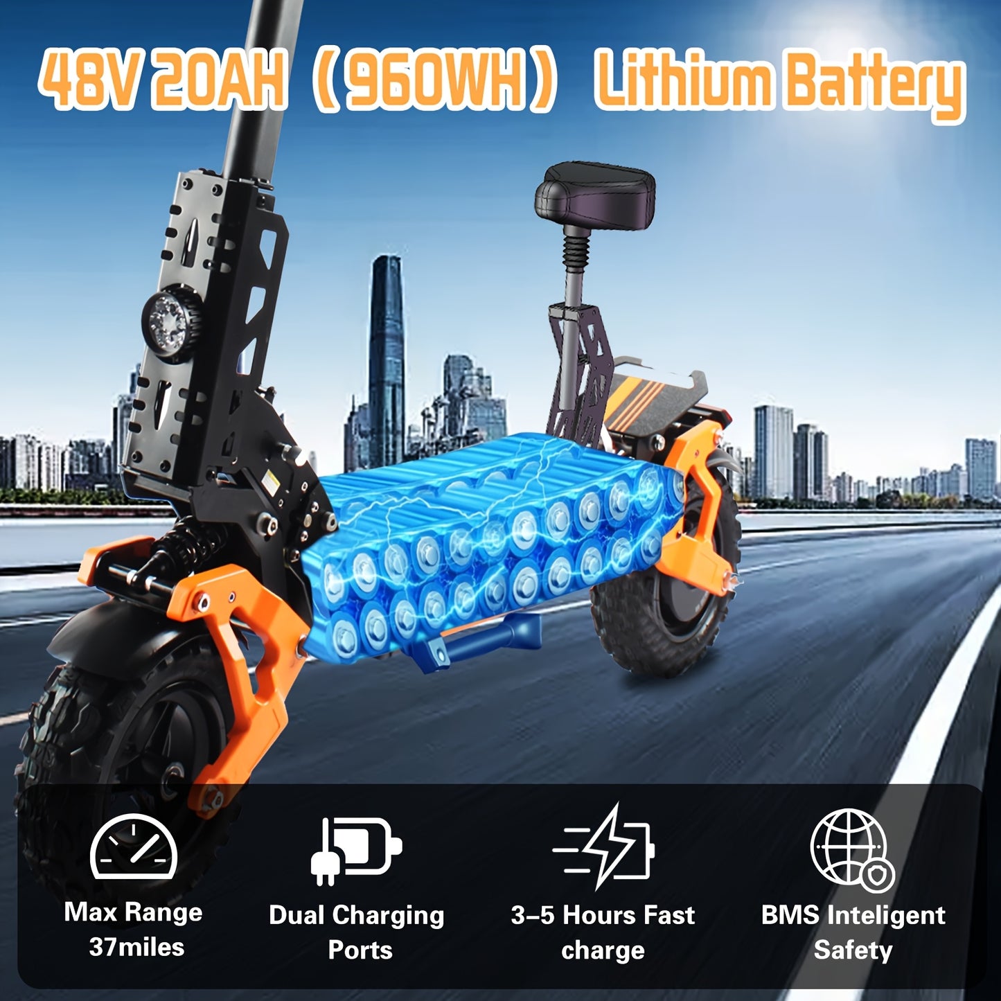 Adult Electric Scooter with 37-Mile Range, 11'' All-Terrain Offroad Tires & Dual Brakes - Foldable E-Scooter with Absorption, LCD Display, /NFC, 2-in-1 Power (/) for Commuting, Long Range Riding (Heavy