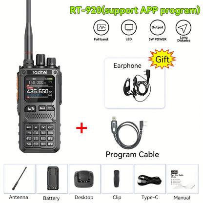 Radtel RT-920 10W Portable Ham Radio Transceiver - Full Band MW/LW/CB/Air/Shortwave Receiver with App Control, NOAA Weather Alerts, Desktop Charger & UHF Tuner - Professional Two-Way Radio for Emergency, Amateur Radio Operato