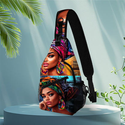 African Woman Print Waist Bag, Crossbody Chest Pouch, Hiking Backpack, Foldable Large Capacity, for Shopping, Work, Casual Travel, Perfect Holiday or Birthday Gif