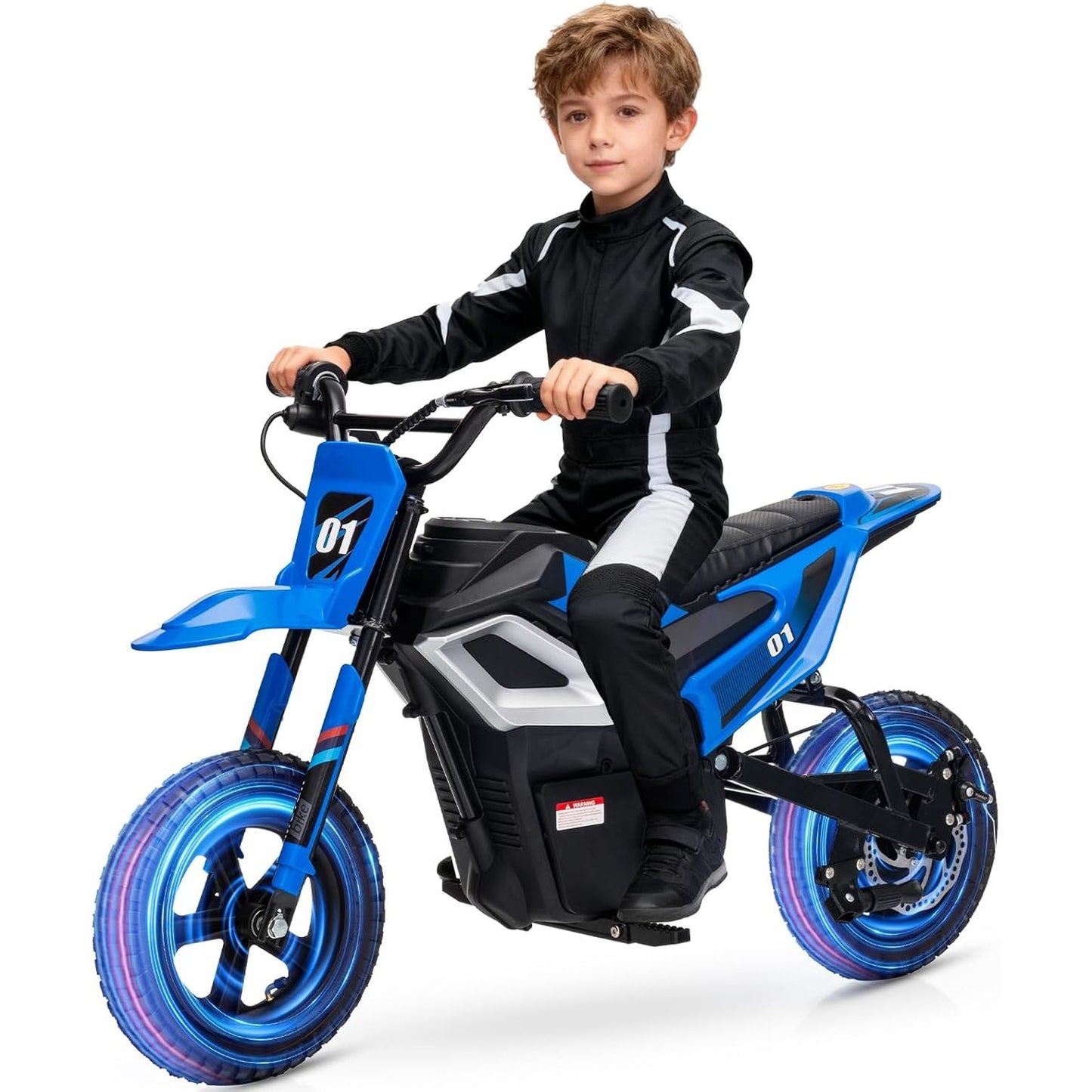 24V 350w Kids Motorcycle, 13. 67 Mph Max Speed Kids Electric Bike, Dirt Bike with Rear Wheel Suspension, Music, 12 Miles Range, Twist Grip Throttle, Metal Suspension, Rubber Tire, Leather Seats