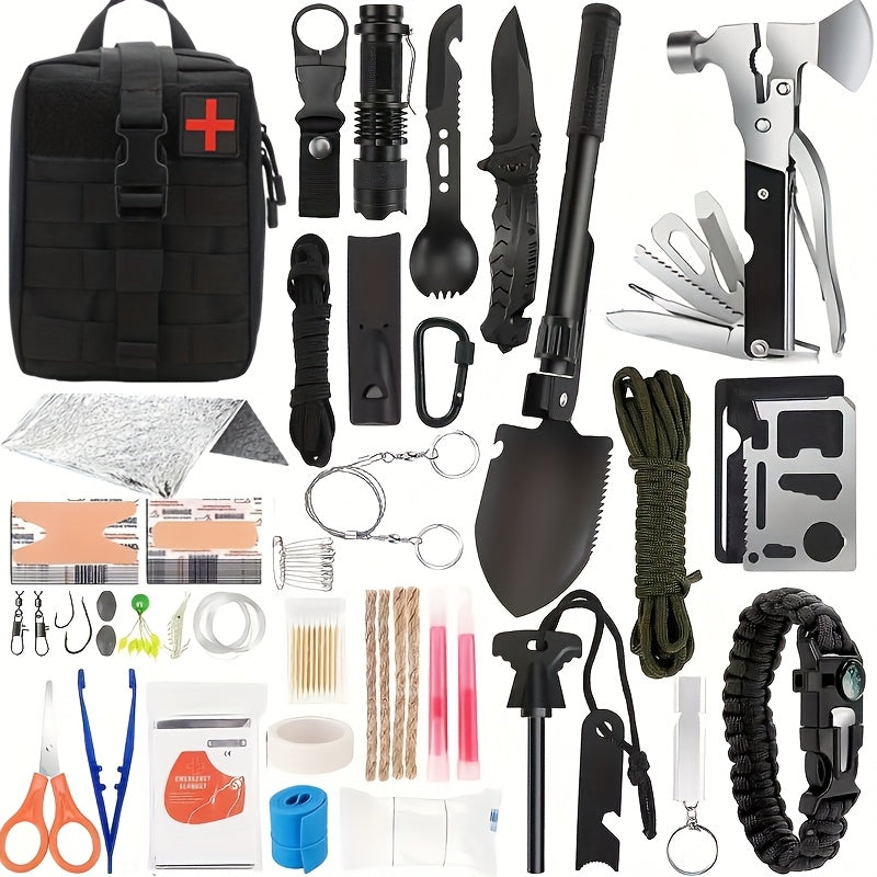 MOLLE System Survival & First Aid Kit - All-in-One Outdoor Emergency Gear with MOLLE-Compatible Backpack/Leg Strap Attachment, Heavy-Duty Supplies (Bandages, Tourniquet, Bleeding Control) for Camping, Hunting, Hiking -