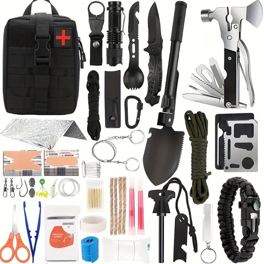 MOLLE System Survival & First Aid Kit - All-in-One Outdoor Emergency Gear with MOLLE-Compatible Backpack/Leg Strap Attachment, Heavy-Duty Supplies (Bandages, Tourniquet, Bleeding Control) for Camping, Hunting, Hiking -