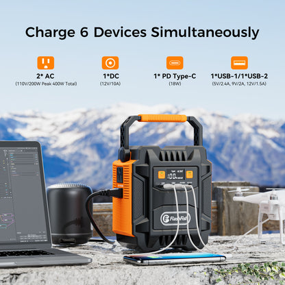 200W/400W Peak Portable Power Station Solar Generator with Solar Panel Optional - 172.8Wh Lithium Battery, 2 AC Outlets, QC3.0 USB/DC/PD Ports, 6-in-1 Multi Device, Lightweight (3.75lbs) for Home Backup, Camping, RV, Outdoor
