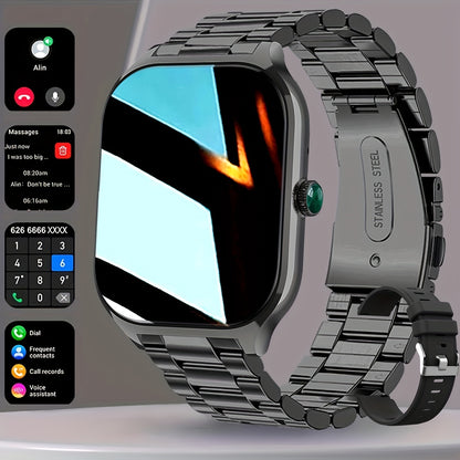 1pc Coiusor Smart Watch for Men & Women - Elegant Golden-Tone Stainless Steel, 2.01" HD Display, Wireless Calls, USB Rechargeable, Wireless 5.2, Sports Modes, Pedometer, Message Notifications, Compatible with iPhone/Android