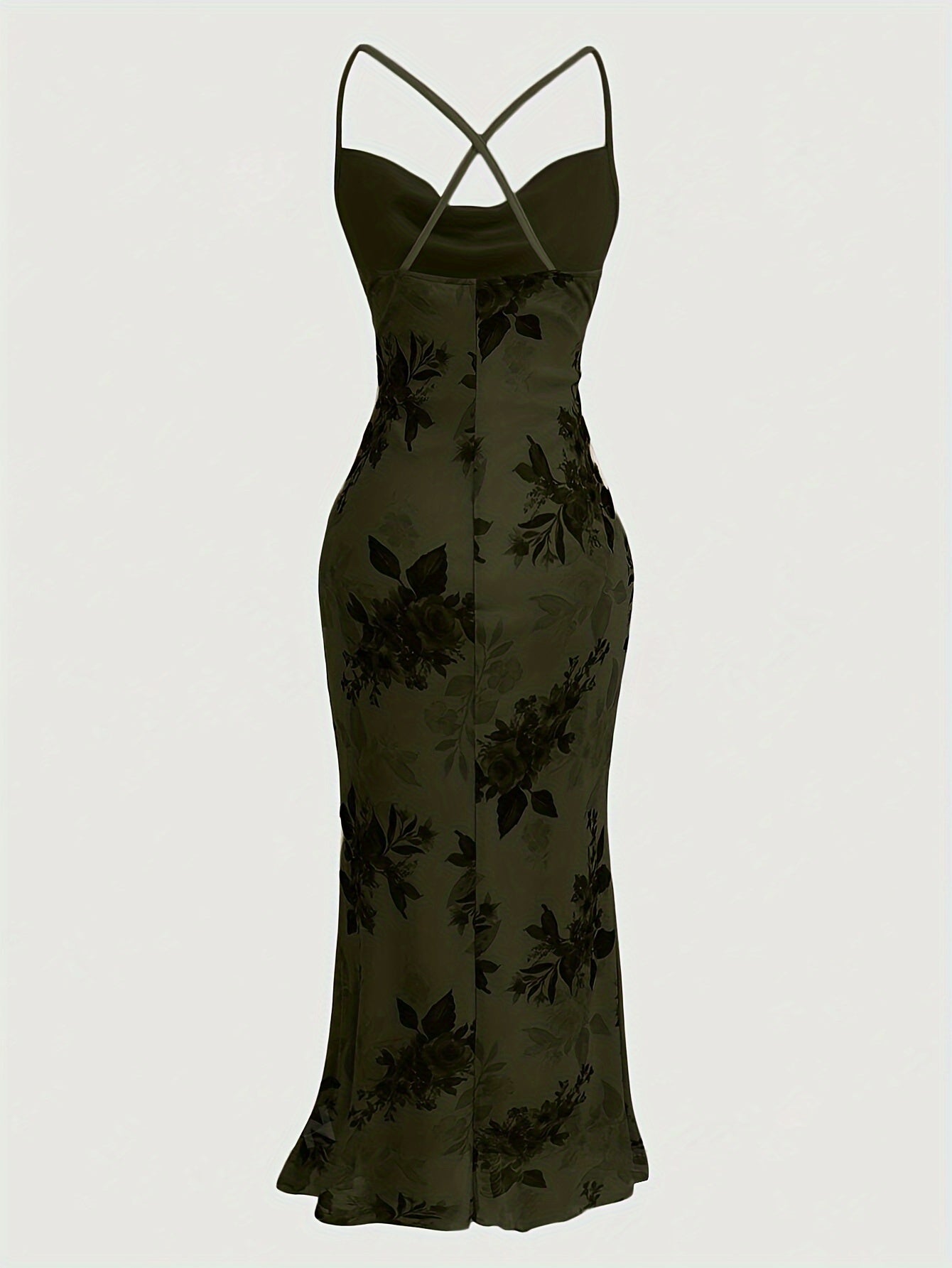 Vintage Elegant Cocktail Party Spaghetti Strap Printed Mesh Midi Dress for Women