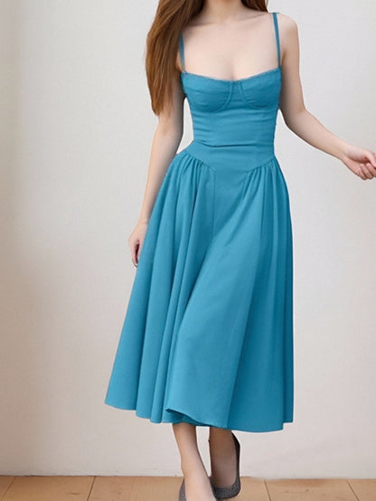 Women's Strapless Waist-Cinching Dress - Solid Color Fitted Long Dress Suitable for Weddings, Parties &, Machine Washable Elegant Formal Gown with Belted Waist, Year-Round Wear for Casual to Special Occasions