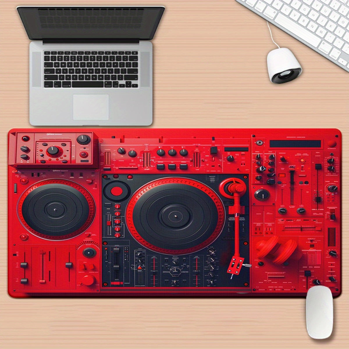 1pc Red DJ Controller Pad with Non-Slip Rubber Base - Large XXL Gaming & Office Mouse Pad, Multi-Functional Design for DJs, Musicians, and Computer Users, Vibrant Desk Decor for Music Lovers, Musician Gear | Vibrant Desk Deco