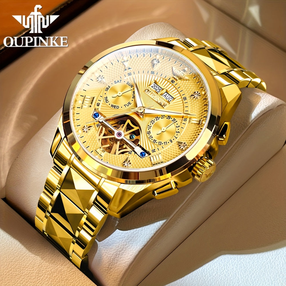 OUPINKE Men's Automatic Mechanical Watch with Dual Calendar (Day/Date), Luminous Hands & Roman Numeral - Luxury Business Watch, Analog Wristwatch with Mechanical Movement, No Required