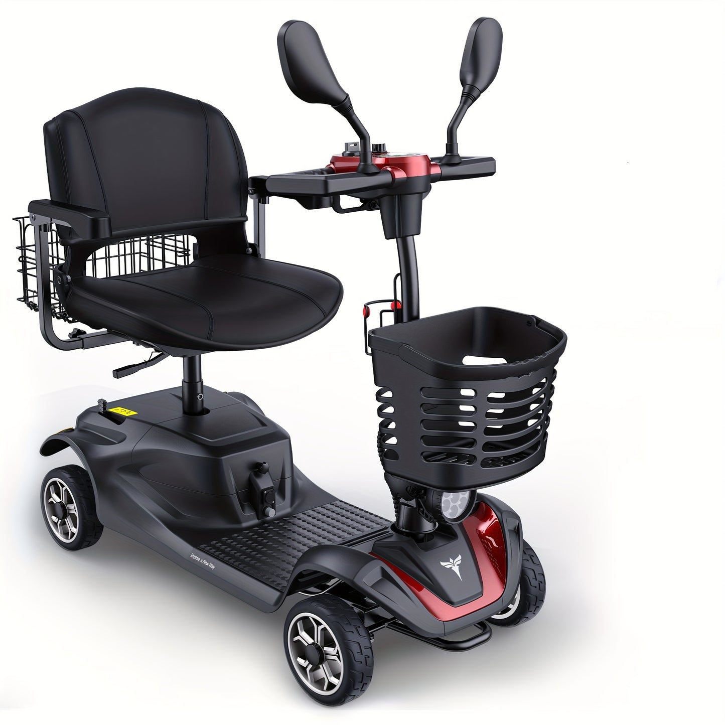 New 4-Wheel Mobility Scooter, 250W Motor, 5.6MPH Speed, 24V 12AH Battery, Solid 8"x3" Tires, Rearview Mirrors, Dual Baskets, Foldable & Adjustable Design, Easy To Control, Ideal For Daily Use And Outdoor Adventures