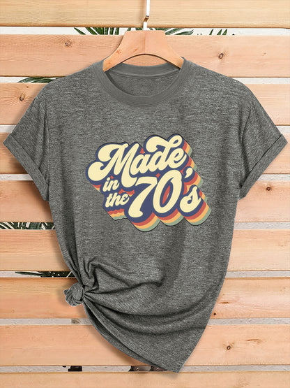 Women'S Vintage 70s Graphic T-Shirt - Retro "Made in the 70s" Print with Rainbow Lettering & 70s Icons, Loose Fit Casual Tee for Gym, Casual Attire & 70s Themed Parties - Soft Breathable Round Neck Summer Top, Local Warehouse