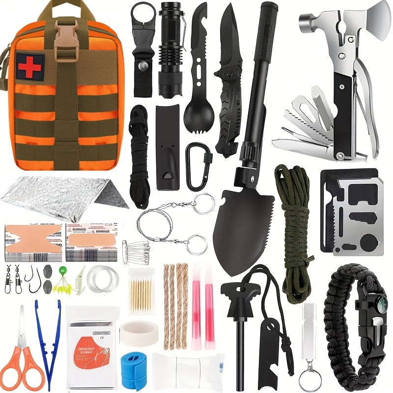 MOLLE System Survival & First Aid Kit - All-in-One Outdoor Emergency Gear with MOLLE-Compatible Backpack/Leg Strap Attachment, Heavy-Duty Supplies (Bandages, Tourniquet, Bleeding Control) for Camping, Hunting, Hiking -