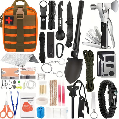 MOLLE System Survival & First Aid Kit - All-in-One Outdoor Emergency Gear with MOLLE-Compatible Backpack/Leg Strap Attachment, Heavy-Duty Supplies (Bandages, Tourniquet, Bleeding Control) for Camping, Hunting, Hiking -