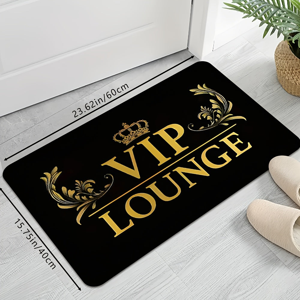 1pc HUAJI Classic Dark Letter Print Doormat - High-Density Non-Slip Absorbent Kitchen Bathroom Entryway Mat, Machine Washable 100% Polyester with Golden Crown & Leaf Design for Home Decor, Bathroom Rugs Non Slip Washable, PVC