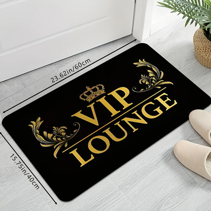 1pc HUAJI Classic Dark Letter Print Doormat - High-Density Non-Slip Absorbent Kitchen Bathroom Entryway Mat, Machine Washable 100% Polyester with Golden Crown & Leaf Design for Home Decor, Bathroom Rugs Non Slip Washable, PVC