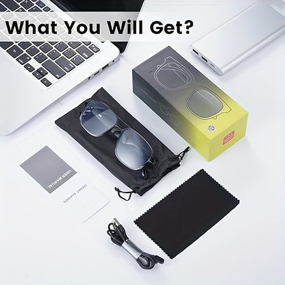 All-in-One Smart Glasses: Advanced blue light filtering & photochromic lenses, open-ear HD audio, and ultra-lightweight design. Enjoy seamless calls, music, and all-day comfort.