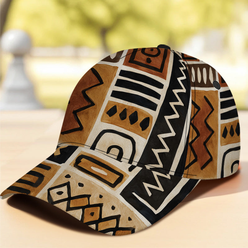 1pc 2D African Tribal Geometric Design Print Baseball Cap - Adjustable Polyester Snapback Hat with Full-Body Vibrant Print, Ideal for Streetwear, Sports & Outdoor Running., Festival Accessory, Casual Wear, Breathable Material