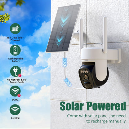 7pcs Solar Powered Outdoor Security Cameras with AI Motion Detection, 1440P HD, 360° PTZ, Solar-Powered Wireless WiFi Cameras with Two-Way Audio, Color Night Vision,, Business, Driveway, Garage - Cloud Storage Included