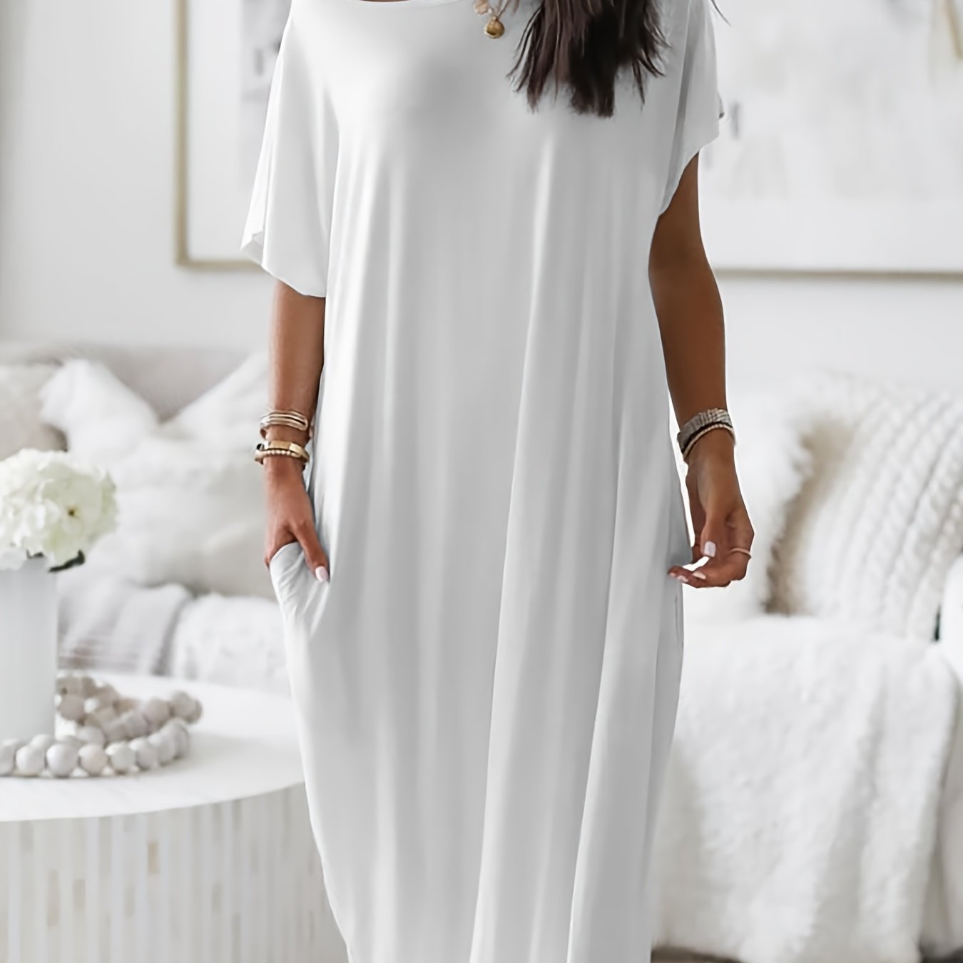Women's Elegant Long Dress - Soft Breathable House & Outdoor dress, Loose Fit Maxi - Machine Washable Everyday & Formal wear - All-Season Women's Clothing, Skinfriendly Fabric