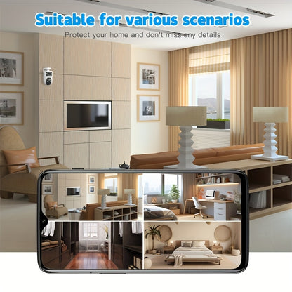 2.4G&5GHz WiFi 2K Dual Lens Wireless Monitoring Camera, Dual Lens Dual Screen, AI Motion Detection, Two-way Voice, 3 Night Vision Modes Suitable For Home Security Cameras, Christmas And Halloween Decorations, Thanksgiving Gif