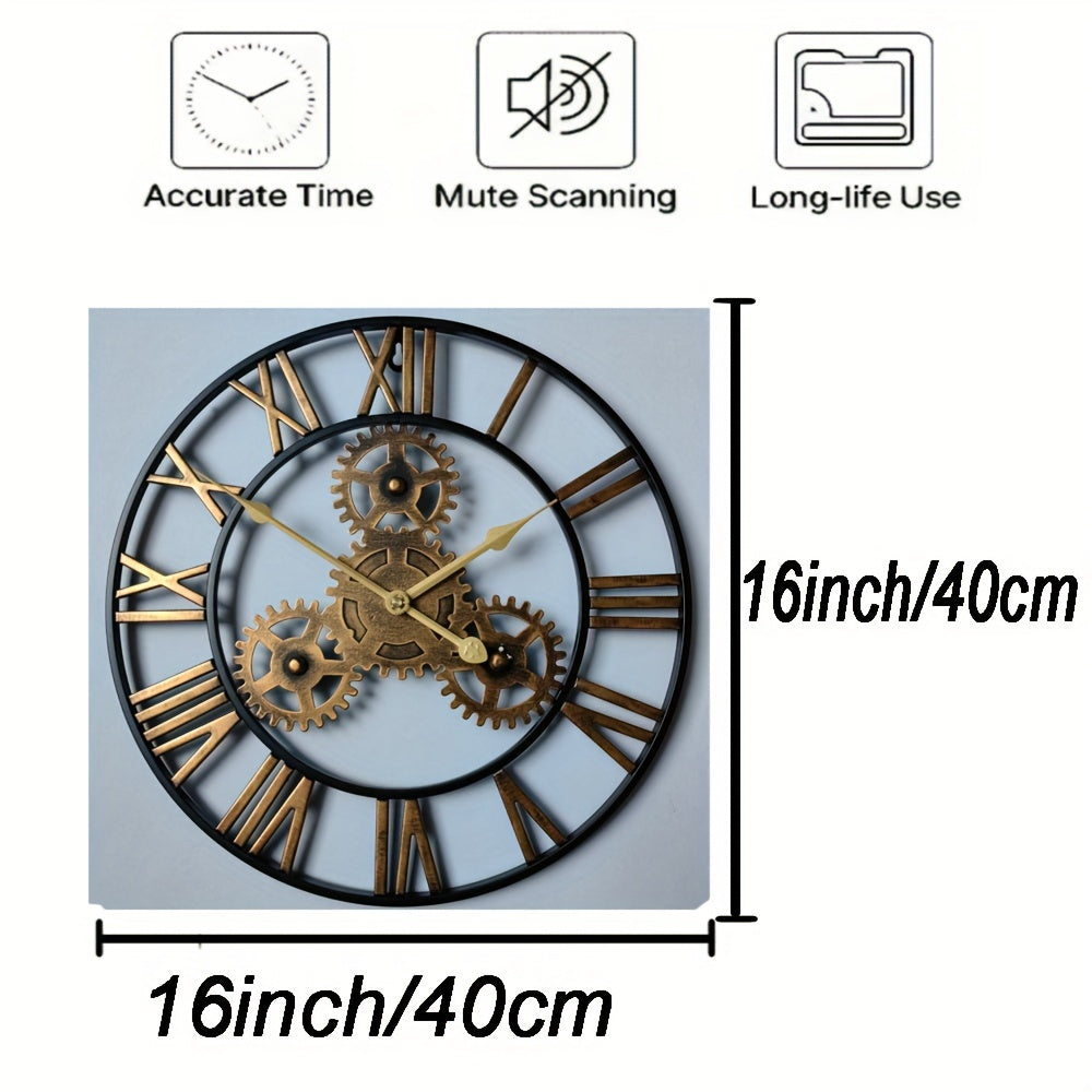 1pc 24"Gear Metal Silent Wall Clock, The Second Hand Is Upgraded To Small Gear, For Living Room, Bedroom Kitchen, Cafe, Shop Wall Decor, Mother's Day Spring Easter Gift