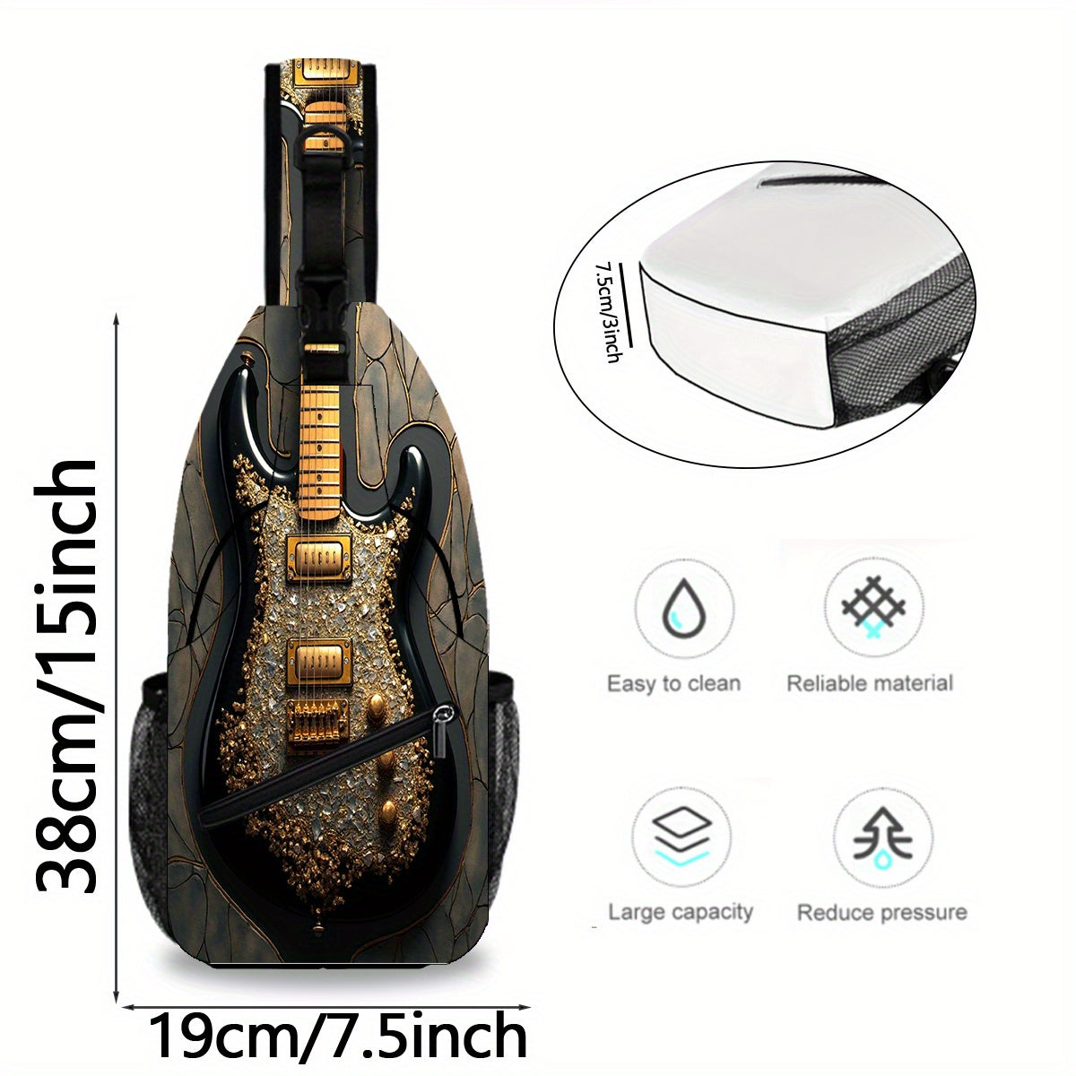 1pc Electric Guitar Crossbody Chest Bag - Adjustable Strap, Large Capacity Zipper Closure, Vibrant Geometric Print, Portable Phone & Travel Backpack for Outdoor Adventures - Unique Gift for Halloween, Father'S Day, Christmas,