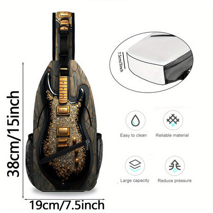 1pc Electric Guitar Crossbody Chest Bag - Adjustable Strap, Large Capacity Zipper Closure, Vibrant Geometric Print, Portable Phone & Travel Backpack for Outdoor Adventures - Unique Gift for Halloween, Father'S Day, Christmas,
