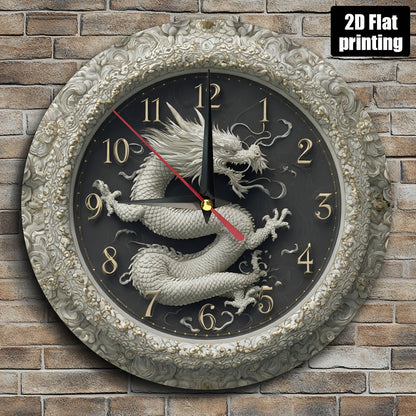 1pc Asian Dragon Wall Clock - Large Face with Black Hands & Golden Hands, Beige/White/Gray/Black Wood Frame - Non-Ticking Silent Sweep Movement - Easy-to-Read Analog Clock for Living Room, Kitchen, Office, Birthday/Holiday Gi
