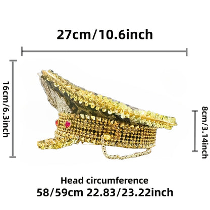 Steampunk Rhinestone Captain Hat for Women | Adjustable Shiny Glam Military Cap with Leopard Print, Perfect for Burning Man, Halloween, Music Festivals, Rave, Cosplay Costume, Carnival, Disco, Bachelorette Party | Sparkling P