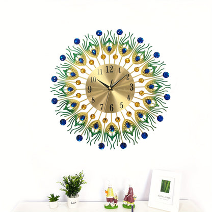 1pc Extra Large Modern Elegant Metal Wall Clock - Green, Golden, Blue, Yellow, Black, White, Brown, Beige - Large Round Decorative Clock for Living Room, Dining Room, Office - Silent Non-Ticking, Easy-to-Read Hands - Luxury H