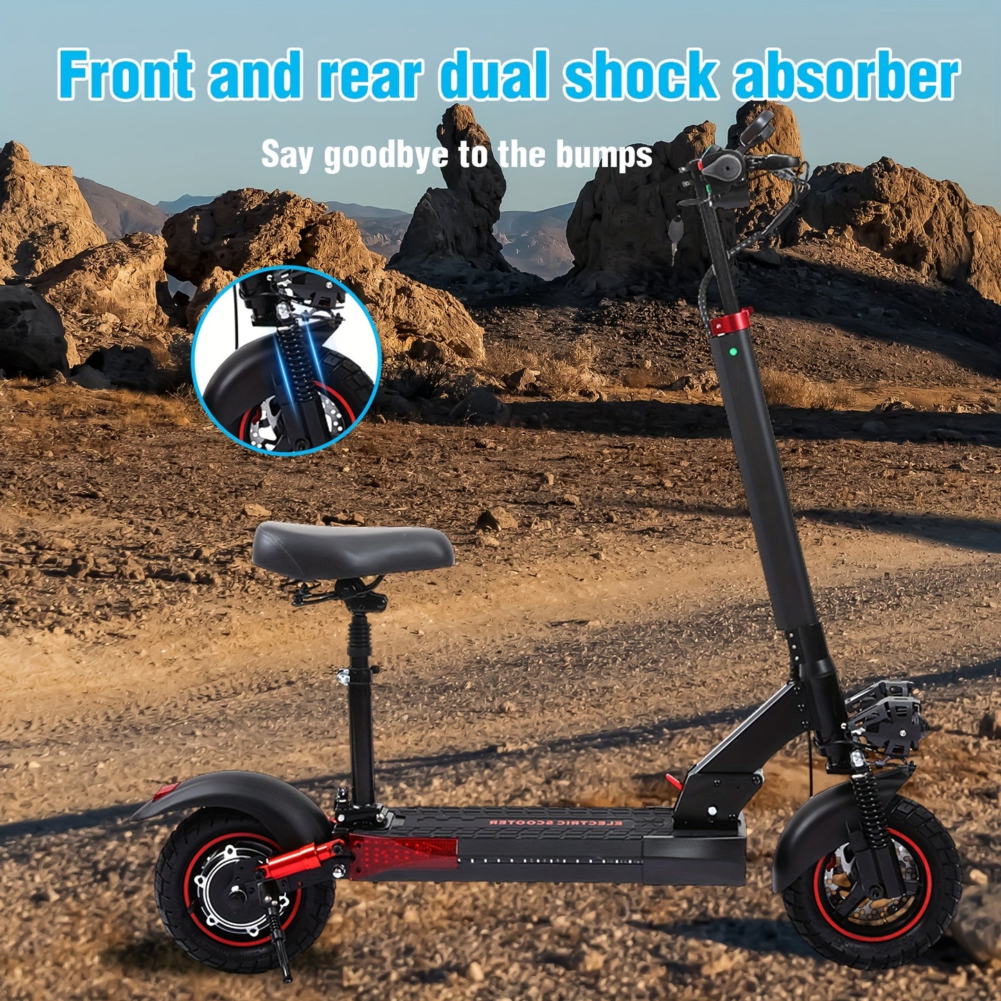 Foldable Electric Scooter with Detachable Seat & 10" All-Terrain Vacuum Tires - 48V15Ah/55KM Range, 50KM/H Speed, Dual Disc Brakes, Heavy-Duty e-Scooter for Off-Road, Commuting, Hills - Global Voltage ( Plug)