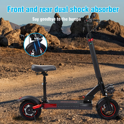 Foldable Electric Scooter with Detachable Seat & 10" All-Terrain Vacuum Tires - 48V15Ah/55KM Range, 50KM/H Speed, Dual Disc Brakes, Heavy-Duty e-Scooter for Off-Road, Commuting, Hills - Global Voltage ( Plug)