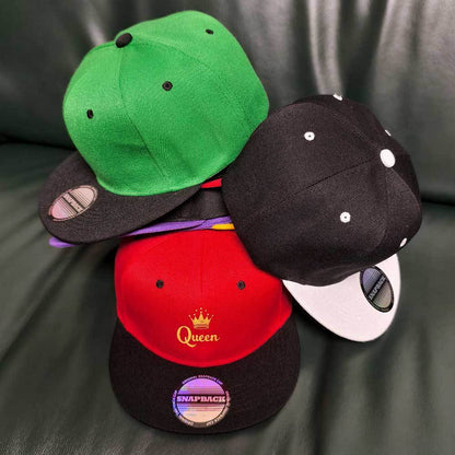Black Snapback Hat with Crown & Queen Design - Lightweight Polyester, Adjustable Fit for Music Festivals, Travel & Outdoor Activities, Festival Headwear | Crown Graphic Cap | Durable Headgear, Festival Accessories
