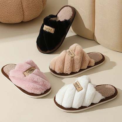 Women's Winter Plush House Slippers - Cozy Indoor/Outdoor Moccasins with Soft & Non-Slip PVC Sole, Beige/Black/Pink/Brown/ - Cushioned Warmth for Home, Hotel, Spa - Easy-Care Fabric Upper (No Maintenance)