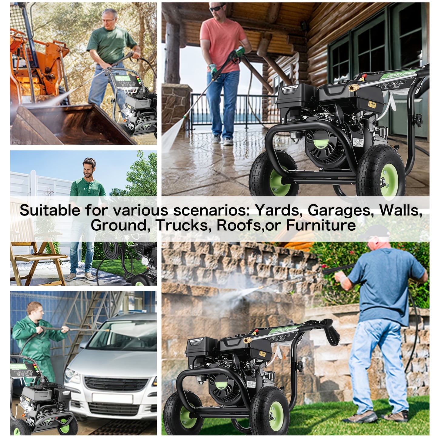 4200PSI 4.0GPM Heavy-Duty Gas-Powered High-Pressure Washer with 196CC Engine, 25ft Hose & 5 Nozzles - Commercial/Residential Portable Pressure Washing Machine for Driveways, Vehicles, Patio, Garden, Yard - EPA/CARB/, No Batte