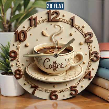Coffee Lover's Wall Clock - Silent Non-Ticking Modern Coffee Cup Design with Steaming Mug, Beige/ Brown Decor - Acrylic Kitchen, Living Room, Office Clock - Perfect Gift for Christmas, Mother's Day, Valentine's - AA Battery P