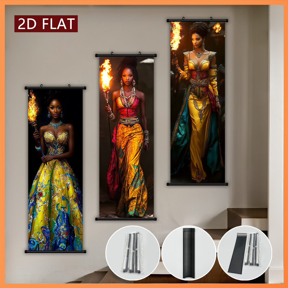 2D Flat, 2D/FLAT-3pcs African Fruit Girl Wall Art Panel Scroll Painting HighDefinition HighQuality Print Odorless FadeResistant Ink Artwork Home Living Room Decor Holiday Gift, Home Decoration, Scroll Design, Durable Print, H